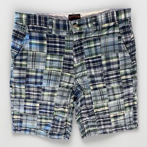 VTG Boston Traders Cotton Madras Plaid Patchwork Golf Shorts Mens 34 Blue Green